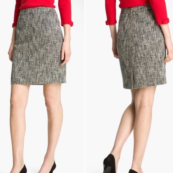KATE SPADE JUDY PENCIL TWEED MINI SKIRT GREY BLACK WHITE HEATHER TWEED 8 - Picture 1 of 7